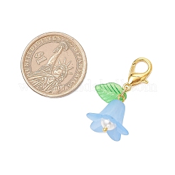 アクリル＆シェルパールフラワーペンダントデコレーション5個  亜鉛合金カニカン付き  ミックスカラー  36.5mm&nbsp;HJEW-JM03261-02
