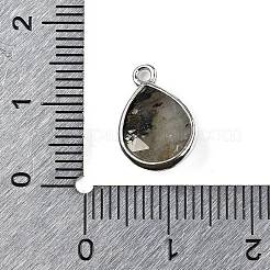 天然ラブラドライト ファセットペンダント  ラックメッキ金メッキ真鍮ティアドロップチャーム  14x9.5x4mm  穴：1.4mm&nbsp;G-U019-05P-08