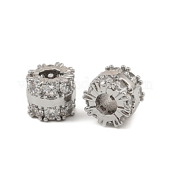 真鍮製マイクロパヴェキュービックジルコニアビーズ  コラム  プラチナ  8x7mm  穴：3.7mm&nbsp;KK-K374-22P