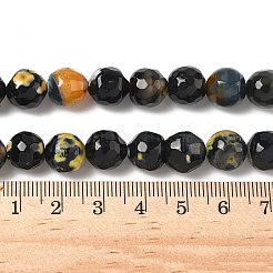 ファセット天然ファイヤーアゲートクラックルビーズ連売り  ラウンド  染め＆加熱  きいろ  10mm  穴：1.5mm  約38個/連  14インチ（35.6cm）&nbsp;G-F447-10mm-A09