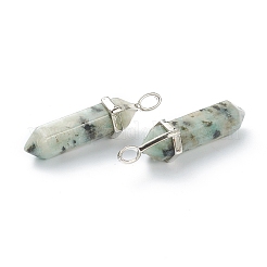 天然セサミジャスパーペンダント  プラチナトーンの真鍮パーツ  弾丸  39.5x12x11.5mm  穴：4.5x2.8mm&nbsp;X-G-M378-01P-A11