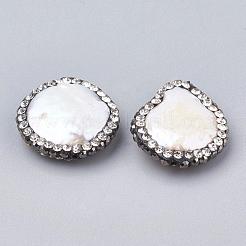 フラットラウンドポリマークレイラインストーン天然淡水シェルビーズ  クリスタル  15~23x15~19x5~6mm  穴：0.7mm&nbsp;SHEL-R010-08
