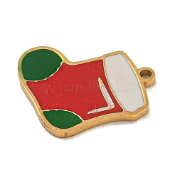 クリスマステーマ 304 ステンレススチール エナメルチャーム  14KGP本金メッキ  クリスマスソックス  13x12x1mm  穴：1mm&nbsp;STAS-Z093-02I