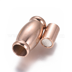 304ステンレススチール製マグネット留め具、接着端付き  オーバル  ローズゴールド  16x7.5mm  穴：4mm&nbsp;STAS-G203-04RG-A