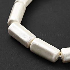 電気めっきシェルパールビーズ連売り  洗練された  六角柱  ホワイト  15x7.5x6.5mm  穴：0.8mm  約27個/連  15.94インチ（40.5cm）&nbsp;BSHE-G027-08A