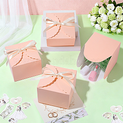 正方形の紙製ギフトボックス20個  リボン付き  誕生日結婚式パーティーチョコレートキャンディギフトボックス  ピンク  完成品：12x12x9cm&nbsp;CON-PH0003-51A
