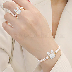 バニー天然淡水シェルビーズ  ウサギの頭部  貝殻色  12x14.5x3mm  穴：1mm&nbsp;SHEL-CJ0001-13
