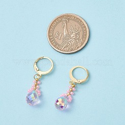 ガラスシードビーズフレンチフックピアス  304ステンレススチールのイヤリング金具とガラスのティアドロップ付き  ゴールドカラー  パールピンク  33~34x8mm&nbsp;EJEW-MZ00398-02