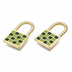 ラックメッキ合金チェッカーボードペンダント  エナメル  カドミウムフリー＆鉛フリー  グリッド模様でロック  グリーン  20.5x11.5x2mm  穴：8x6.5mm&nbsp;PALLOY-S132-255B-RS