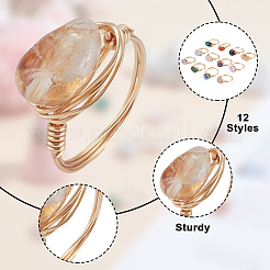12Pcs Natural Gemstone Finger Rings&nbsp;RJEW-HY00004