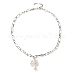 Flower Glass Seed Bead & Shell Pearl Pendant Necklaces&nbsp;NJEW-JN04740