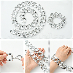 2個 2スタイル アクリル キューバンリンクチェーン ネックレス & ブレスレット ジュエリーセット  銀  10-5/8インチ（27cm）  35.43インチ（90cm）  1個/スタイル&nbsp;SJEW-SP0001-01P