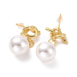 Heart Knot with Plastic Pearl Dangle Stud Earrings&nbsp;EJEW-A072-12LG