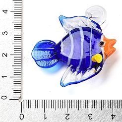 手作りランプワークペンダント  魚のチャーム  ブルー  38x38x13mm  穴：3.5x5mm&nbsp;LAMP-A004-02G