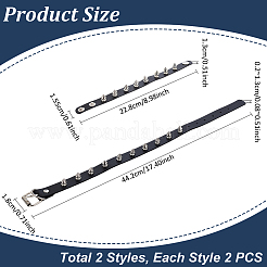4個 2スタイル PUレザーチョーカーネックレス&ブレスレットセット 女性用 男性用  ブラック  22.8~44.2x1.55~1.8x0.2~1.3cm  2個/スタイル&nbsp;AJEW-UN0002-01