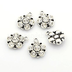 アンティークシルバー、合金ラインストーンの花のペンダントメッキ  クリスタル  19x16x5mm  穴：2mm&nbsp;ALRI-N016-05