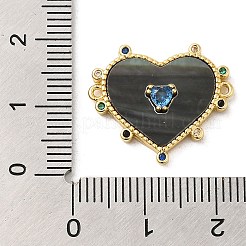 真鍮のパヴェ カラフルなキュービックジルコニア コネクタ チャーム  ミックスシェルのハートリンク  長持ちするメッキ。カドミウムフリー、鉛フリー  18KGP本金メッキ  17.5x20.5x3mm  穴：1mm&nbsp;ZIRC-P110-06G