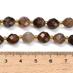 天然石ペトリファイドウッドビーズ連売り  ラウンド  多面カット  シードビーズで  8~9x7~8mm  穴：1mm  約18~20個/連  7.48''（19cm）〜7.87''（20cm）&nbsp;GG-CBA4A3B-A08