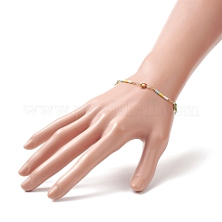 女性用シードビーズ付き真鍮フラワーリンクチェーンブレスレット  カラフル  6-3/4インチ（17cm）&nbsp;BJEW-JB09297