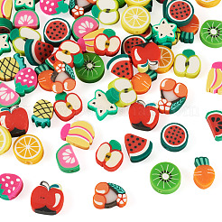 64Pcs 16 Styles Fruit & Vegetable Theme Handmade Polymer Clay Beads&nbsp;CLAY-TADJ0001-11