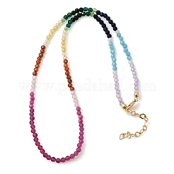 7 Chakra Faceted Round Cubic Zirconia Beaded Necklaces with Brass End Chains for Women&nbsp;NJEW-L014-05G