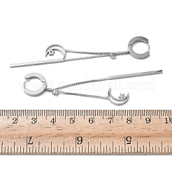 304ステンレススチール製クリスタルラインストーンムーンとスタータッセルフープピアス  ステンレス鋼色  78.5mm&nbsp;EJEW-G453-03P
