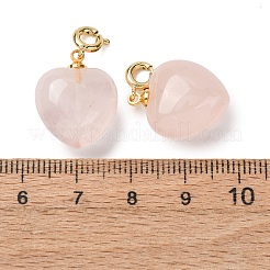 天然ローズクォーツのハートペンダント装飾  真鍮の留め金付き  ゴールドカラー  24.5~25.5mm  穴：3mm&nbsp;G-B188-06G-09