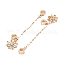 Rack Plating Flower Brass Clear Cubic Zirconia European Safety Chains&nbsp;KK-F879-18G
