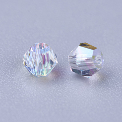 K9ガラスビーズ  多面カット  双円錐形  クリスタルAB  3x3mm  穴：0.8mm&nbsp;X-RGLA-F063-A-001AB