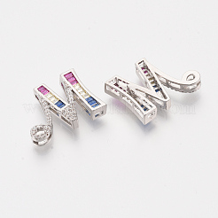 真鍮キュービックジルコニアスライドチャーム  プラチナメッキ  カラフル  文字L  文字.m  18.5x24x5mm  穴：1x1mmと1x9.5mm&nbsp;ZIRC-S063-01M-P