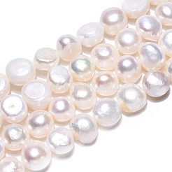 天然養殖淡水パールビーズ連売り  研磨両側  乳白色  6.5~10x7~10x5~9mm  穴：0.6mm  約41~42個/連  13.78~14.17''（35~36センチメートル）&nbsp;PEAR-N014-08E-01A
