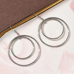 電気メッキ304ステンレス鋼のフラットラウンドダングルイヤリング  ステンレス鋼色  69x49.5mm&nbsp;EJEW-Z129-09P