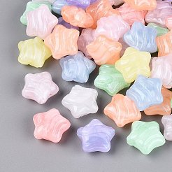 光沢のあるツートンカラーの透明アクリルビーズ  テクスチャードスター  暗闇で光る  グリッターパウダー付き  ミックスカラー  19x19.5x9.5mm  穴：2mm  約270個/500g&nbsp;OACR-Q199-43