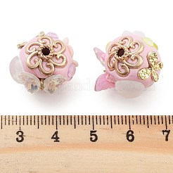 手作りのインドネシアビーズ  合金と樹脂と  蝶  ゴールドカラー  ピンク  18x17mm  穴：2mm&nbsp;FIND-Q106-27