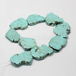 天然マグネサイトビーズ連売り  フラットスラブビーズ  染め  ナゲット  ダークターコイズ  21.28~45.19x20.16~34.15x5~8mm  穴：1mm  約12~14個/連  1連売り/ 2g  6インチ&nbsp;G-P228-29