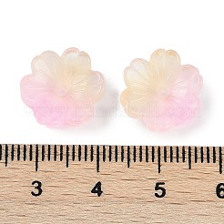 透明スプレーペイントガラスビーズキャップ  花  パールピンク  14x14x5mm  穴：1.5mm&nbsp;GLAA-H035-04C