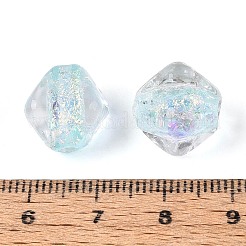 手作りの箔ガラスビーズ連売り  双円錐形  ライトシアン  12~14.5x14.5~16x14.5~16mm  穴：1~1.4mm  約30個/連  15.16~15.55インチ（38.5~39.5cm）&nbsp;FOIL-N033-01C