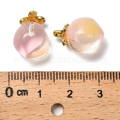 ガラスチャーム  桃  黄金の合金エナメルパーツと  ツートン  桃パフ  17x11.5mm  穴：1.4mm&nbsp;GLAA-P072-05G-05