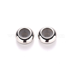 202ステンレスビーズ  内部のゴムと  スライダービーズ  ロンデル  ステンレス鋼色  10x4.5mm  穴：5.5mm  ゴム穴：3mm&nbsp;STAS-S103-19P