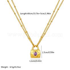 Stainless Steel & Purple Glass Handbag Pendant Double Layer Necklaces for Women&nbsp;MI4484
