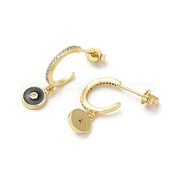 Ring & Evil Eye Real 18K Gold Plated Brass Stud Earrings&nbsp;EJEW-L268-037G-01