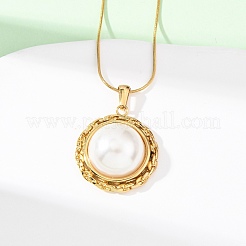 304 Stainless Steel & Acrylic Imitation Pearl Half Round Pendant Snake Chain Necklaces for Women&nbsp;NJEW-F354-07G