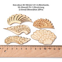 25 ペア 5 スタイルの木製カボション  木製スライス  染色されていない  天使の翼  ペルー  46~58x18~32x2.5mm  5ペア/スタイル&nbsp;WOOD-CJ0001-67