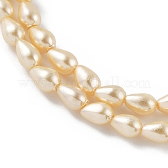 ポリッシュシェルパールビーズ連売り  ティアドロップ  シャンパンゴールド  8x5mm  穴：0.8mm  約55個/連  15.94インチ(40.5cm)&nbsp;BSHE-L042-A06