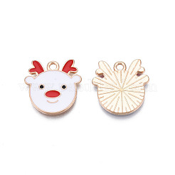 クリスマス合金エナメルペンダント  カドミウムフリー＆鉛フリー  ライトゴールド  エルク  ホワイト  18x17.5x1.5mm  穴：1.8mm&nbsp;X-ENAM-Q442-48A