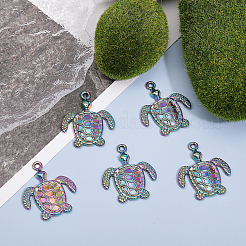 メッキ合金ペンダント  カドミウムフリー＆鉛フリー  カメ  虹色  34x29x3mm  穴：2mm  20個/箱&nbsp;FIND-CA0008-28