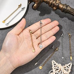 304ステンレススチールカーブチェーンエクステンダー5個  カニカンとサンチェーンタブを備えたエンドチェーン  18KGP本金メッキ  68mm&nbsp;STAS-YW0003-57G