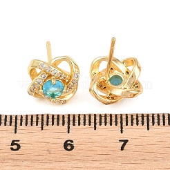 真鍮製 マイクロパヴェ キュービックジルコニア スタッドピアス 女性用  花  カドミウムフリー＆鉛フリー  長持ちメッキ  ラックめっき  18KGP本金メッキ  ミックスカラー  10x10mm&nbsp;KK-A305-10G