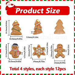 クリスマスプラスチックカボション48個、4つのスタイル  混合図形  19~21.5x15~18x3.5~4.5mm  12個/スタイル&nbsp;FIND-SC0011-29
