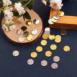 30個2色真鍮チャーム  空白タグのスタンプ  鏡面研磨仕上げ  フラットラウンド  ミックスカラー  12x1mm  穴：1.2mm  15個/カラー&nbsp;KK-SZ0001-32